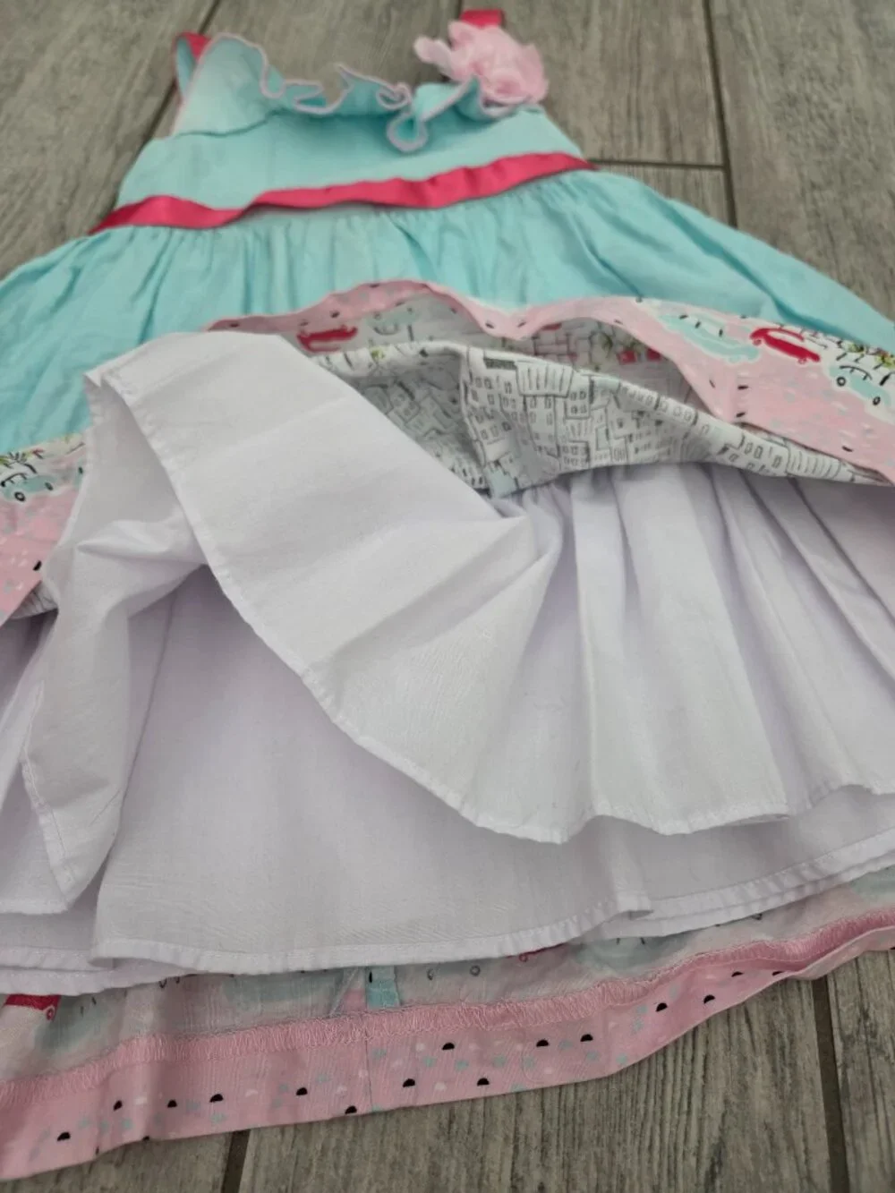 Jessica Ann Toddler Girls City Print Aqua Pink Sleeveless Dress Size 2T